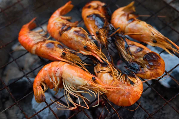 Fırında Karides Izgara Bbq Deniz Ürünleri Açık Hava Yemekleri Kömür — Stok fotoğraf