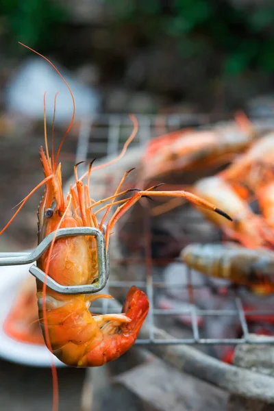 Fırında Karides Izgara Bbq Deniz Ürünleri Açık Hava Yemekleri Kömür — Stok fotoğraf