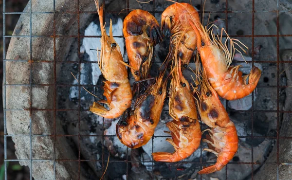 Fırında Karides Izgara Bbq Deniz Ürünleri Açık Hava Yemekleri Kömür — Stok fotoğraf