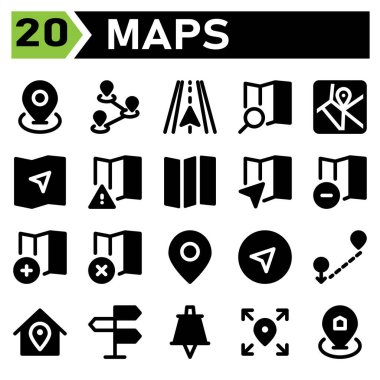 maps icon include map location marker navigation route maps direction road icon set include