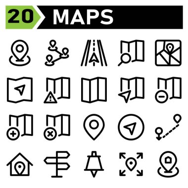 maps icon include map location marker navigation route maps direction road icon set include