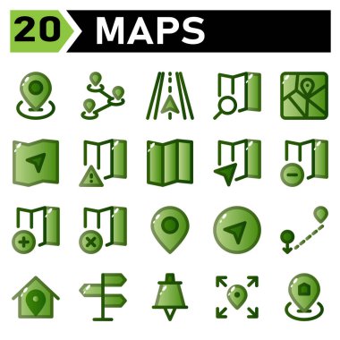 maps icon include map location marker navigation route maps direction road icon set include