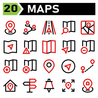 maps icon include map location marker navigation route maps direction road icon set include