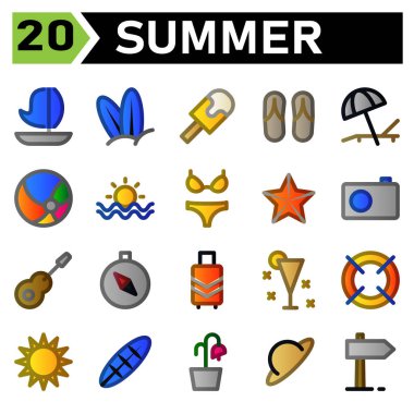 Summer icon set include sailing, boat, summer, ship, transport, holiday, surfer, beach, board, ice cream, journey, travel, slippers, sunbed, vacation, umbrella, ball, sport, sunset, bikini, sexy