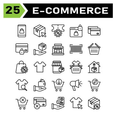 E commerce icon set include phone, smart phone, online, shop, bag, shipping, package, choice, click, cursor, discount, market, commerce, shopping, web, lock, password, protect, online shop, payment
