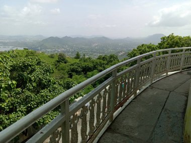 peak view from sajjangarh palace  hils and sky in udaipur rajasthan in india