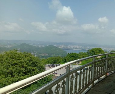 peak view of udaipur city from sajjangarh palace  in rajasthan in india 