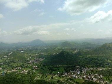 peak view of Aravali hills and blue sky  from sajjangarh palace in udaipur rajasthan 