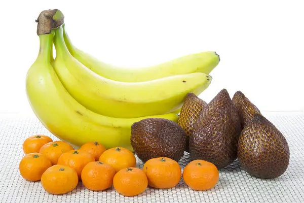 Fruits Bananas Salak and Clementines with white background — Stock Photo, Image