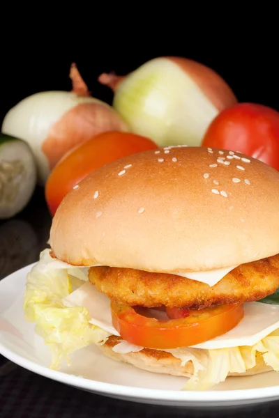 Big Homemade Cheese Chicken Burger — Stock Photo, Image