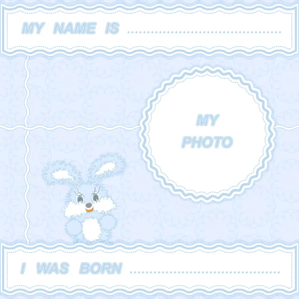 Baby frame with smiling bunny in blue tones. Vector eps 10. — Stock Vector