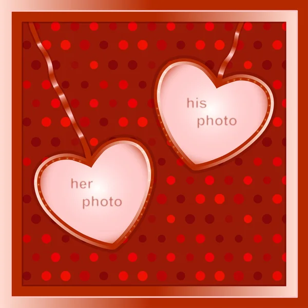 Romantic frame with place for your photos in the form of hearts. Vector eps 10. — Stock Vector