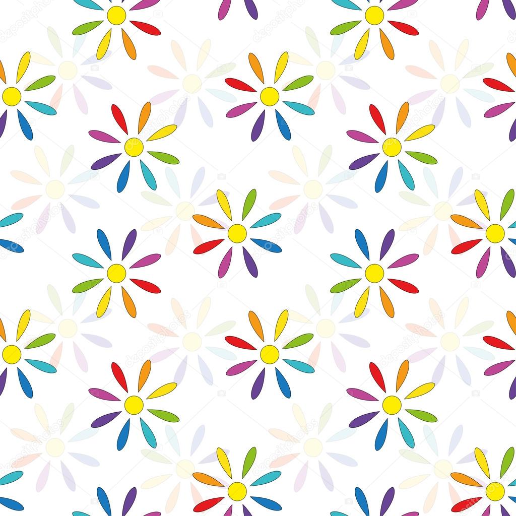 Bright seamless pattern of rainbow flowers. Vector eps 10.