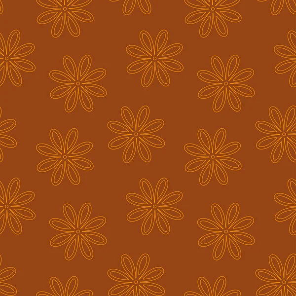 Vector seamless pattern of abstract flowers on a brown background — Stock Vector