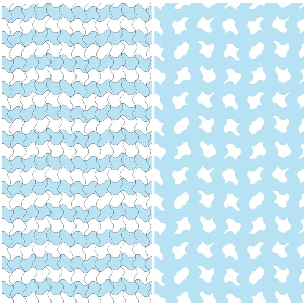 Zusammenstellung abstrakter, nahtloser Muster in Blau und Weiß. Vektor Folge 10. — Stockvektor