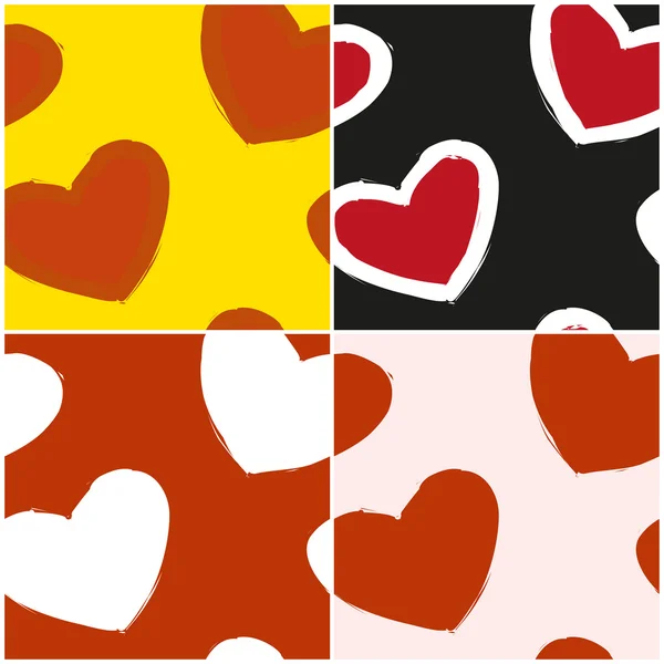 Vector set of seamless patterns of hearts — Stock Vector