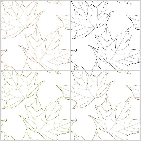 Set van naadloze patronen met contouren van esdoorn bladeren. vector eps 10 — Stockvector