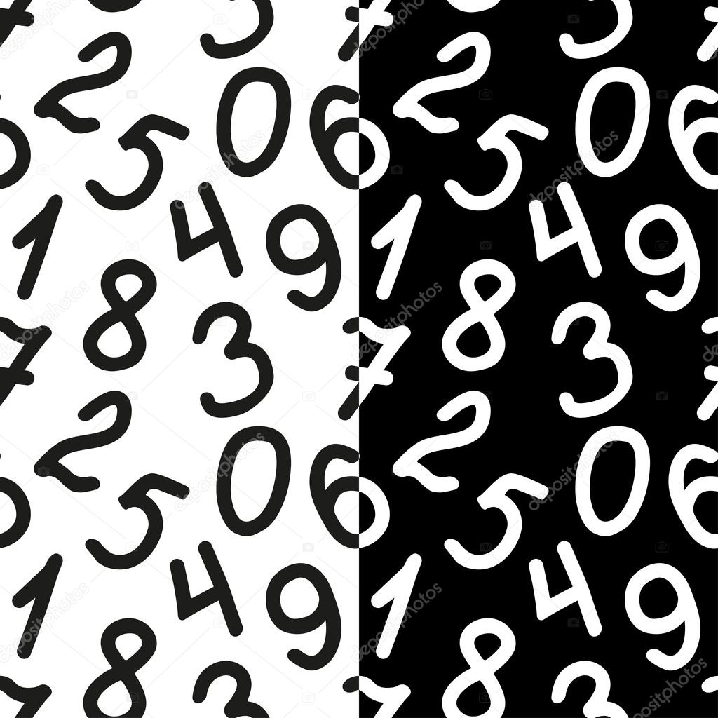 Set of black and white seamless patterns with numbers. Vector eps 10.