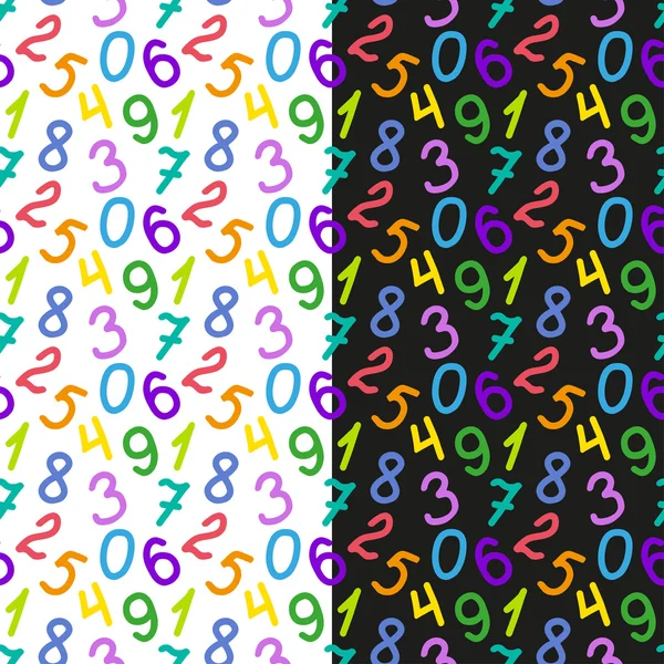 Reihe farbenfroher, nahtloser Muster mit Zahlen. Vektor Folge 10. — Stockvektor