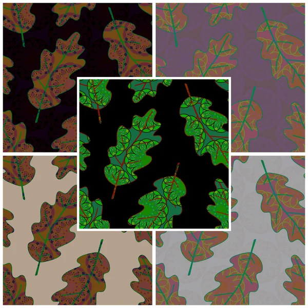 カシの葉を持つ抽象的なシームレス パターンのベクトルを設定 — ストックベクタ