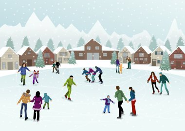 insanlar üzerinde buz pateni pisti