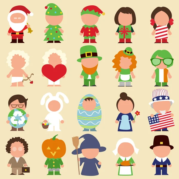 Set of the different holidays characters in vector - Stok Vektor