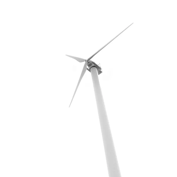 Umweltfreundliche Windkraftanlage von unten gesehen auf weißem Hintergrund. lizenzfreie Stockbilder