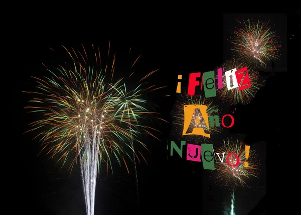 Fireworks for Feliz Año Nuevo Happy New Year 2014 — стокове фото