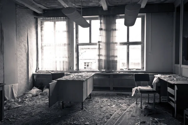 Destroyed Office Due War Black White — Stock Photo, Image