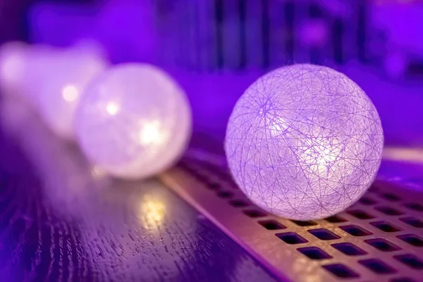 Luminous Balls Purple Light Selective Focus — Stock Photo, Image