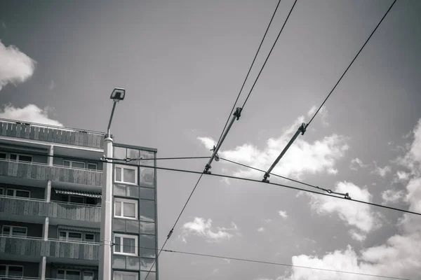 Residential Building Overhead Wires Tramway Foreground —  Fotos de Stock