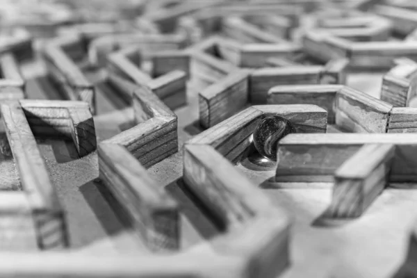 Ball Labyrinth Made Wood Black White Selective Focus — Photo