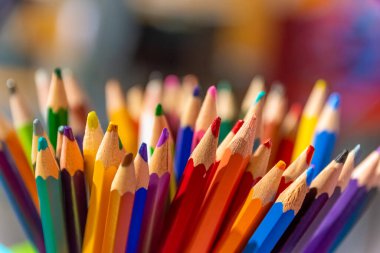 many different crayons in close-up view