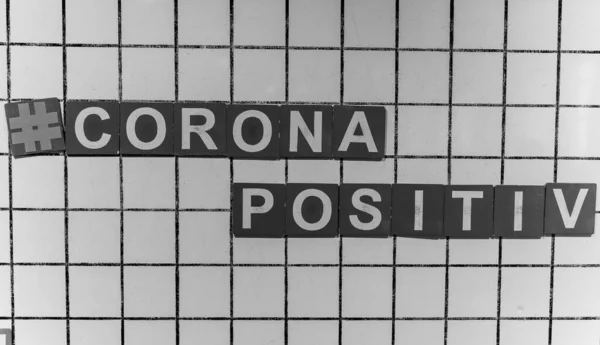 Board Words Corona Positive German Language Black White — Stock Photo, Image