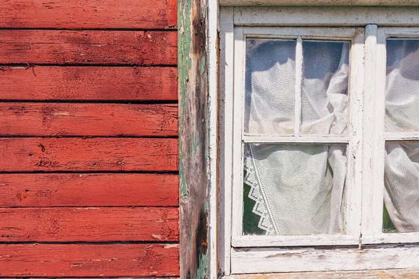 Rustic Finnish Wooden Hut Window Curtains Summer — ストック写真