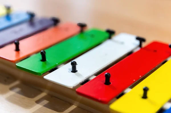 Mallet Percussion Instrument Colorful Plates Selective Focus — Zdjęcie stockowe