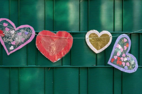 Handmade Hearts Made Cardboard Front Fence — Stock Photo, Image
