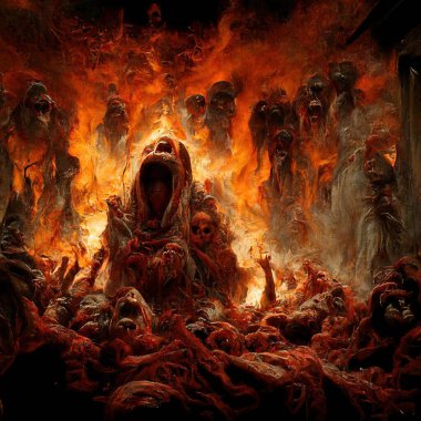 screaming souls in the fire of hell as illustration