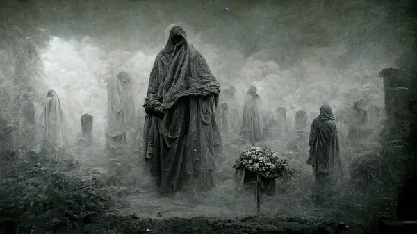 Death Fog Black White Illustration Picture — Stockfoto