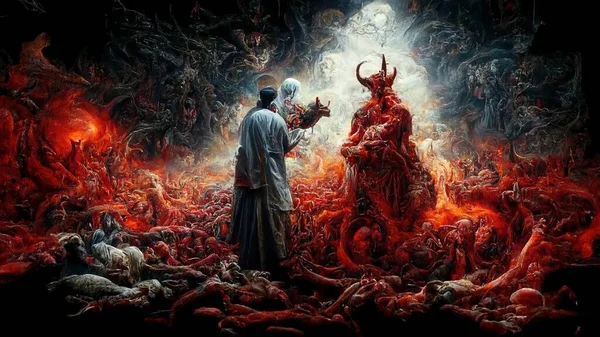 Бог Проти Сатани Фентезі Ілюстрація Картина — стокове фото