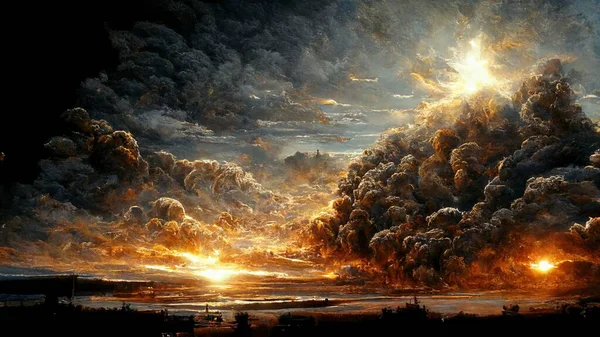 abstract illustrative representation of storm with sunlight as a wide image