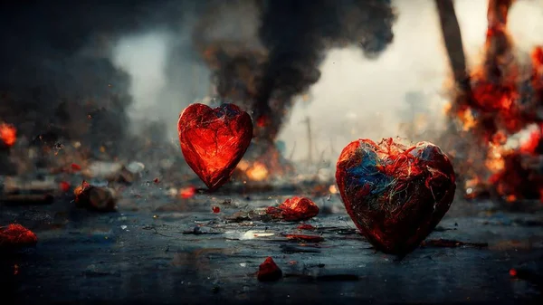 Illustrative Representation Street Battle Burning Hearts — Stockfoto