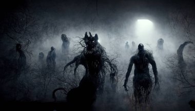 a illustration of a nightmare with monsters