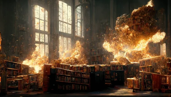 Illustration Burning Library — Fotografia de Stock