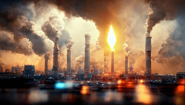 an illustrative representation of a factory for energy production with smoke
