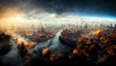 an illustrative representation of a destroyed metropolis