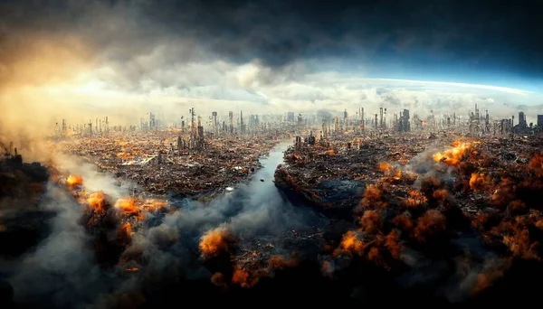 an illustrative representation of a destroyed metropolis