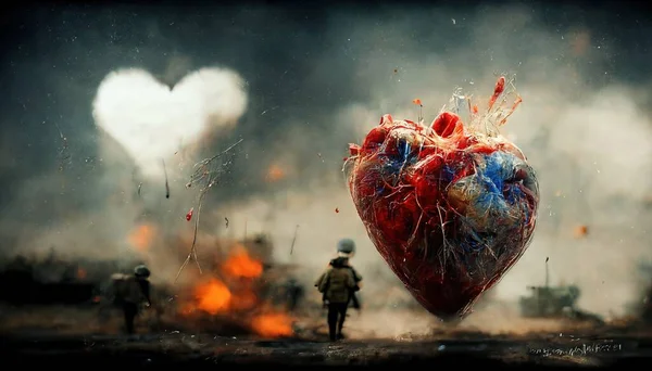 an illustrative representation of a heart on a battlefield