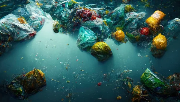 an illustrative representation of plastic waste in the ocean