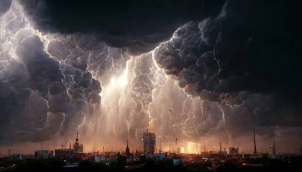 Illustration Thunderstorm Cell City —  Fotos de Stock